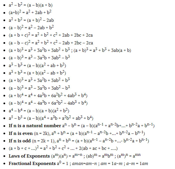 Algebra Formula