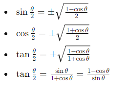 Half Angle Formulas